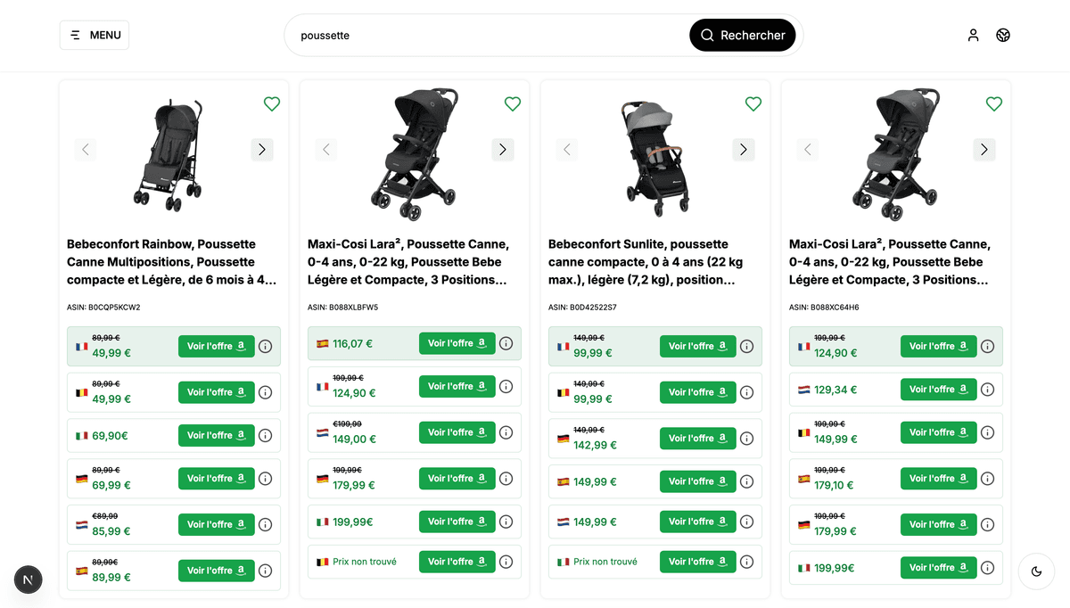 Comparateur de prix Amazon Europe